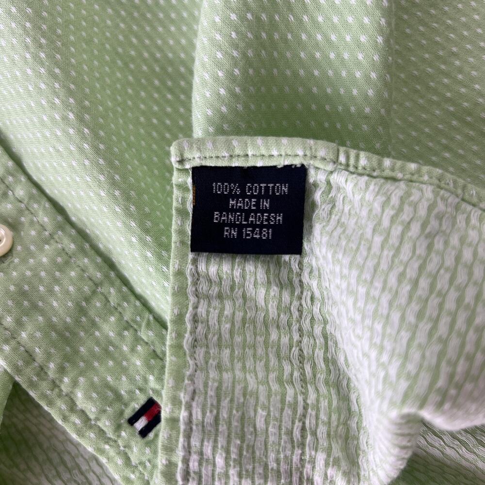 Vintage Tommy Hilfiger Shirt Mens Medium Green Dot Button Down Cotton Casual LS - Picture 5 of 14